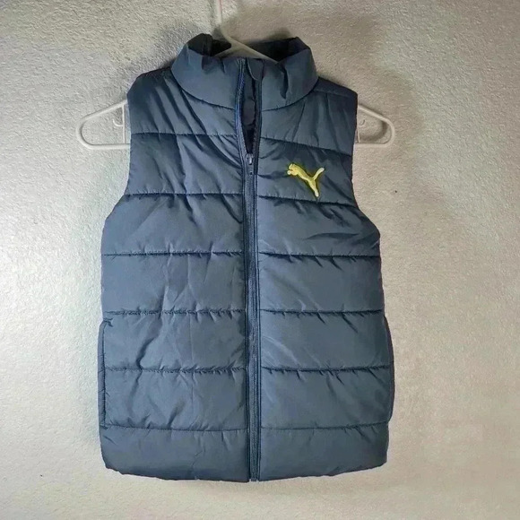 Puma Vest Grey Blue Puffer Vest Full Zip Youth Sm 7/8 - Picture 1 of 8